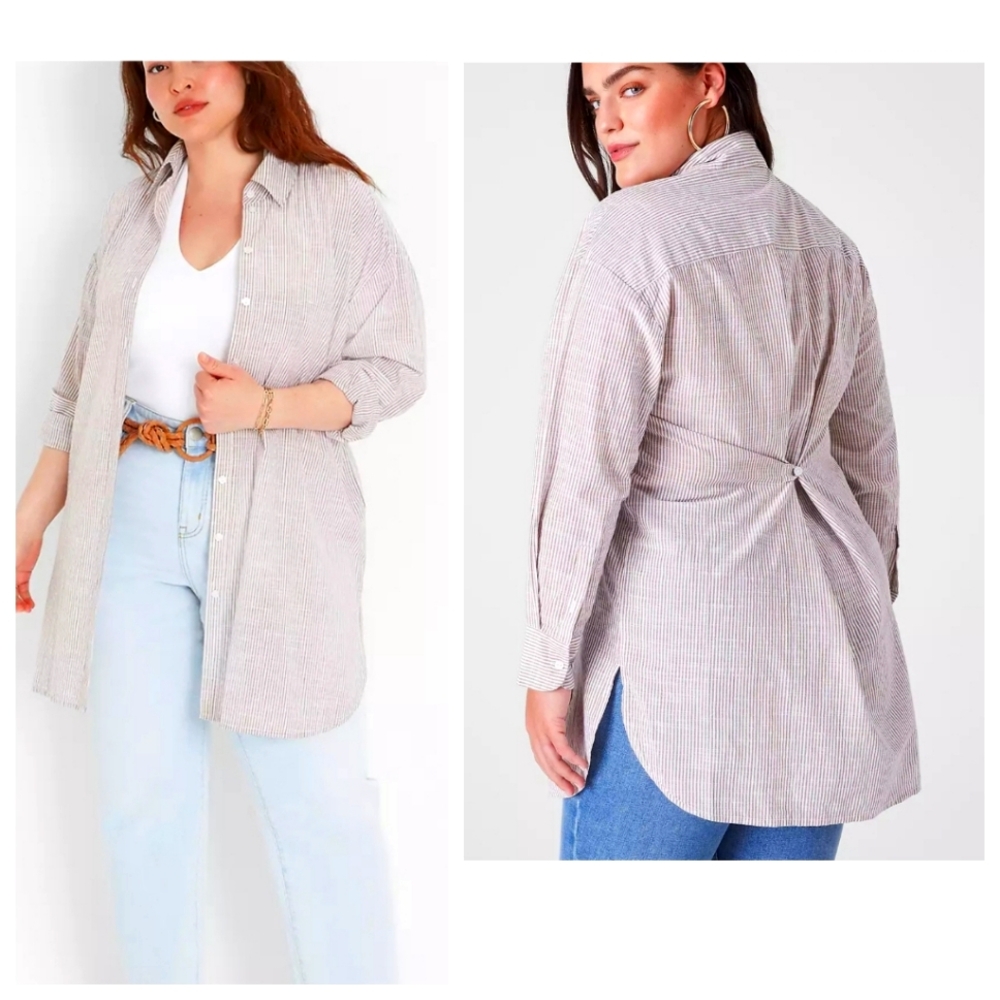Lane Bryant Striped Button-Down Tunic - Gray